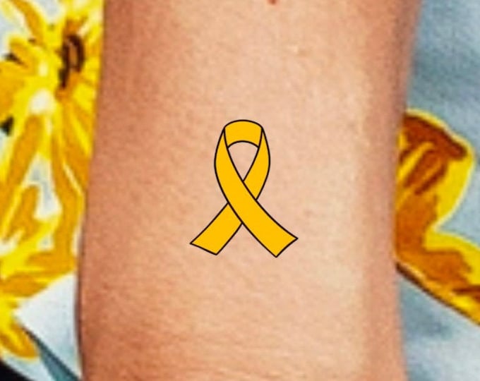 Gold Awareness Ribbon Temporary Tattoo