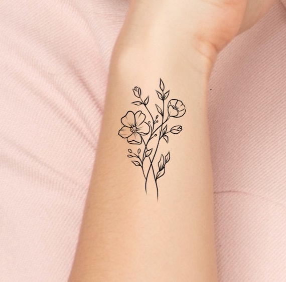 Wildflower Temporary Tattoo Floral Tattoo Small Tattoo Etsy
