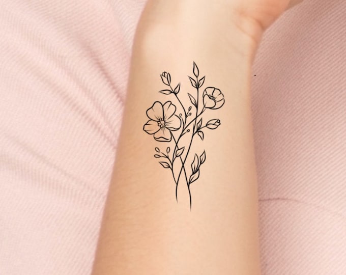 Wildflower Temporary Tattoo / floral tattoo / small tattoo / simple tattoo / floral tattoo 1