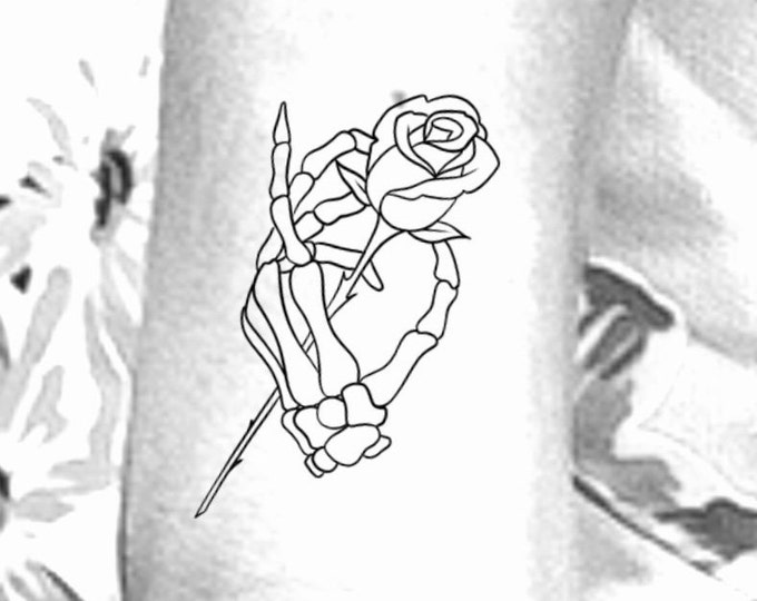 Skeleton Hand Rose Temporary Tattoo