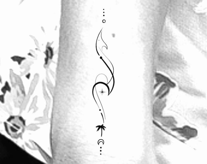 Wave Palm Tree Temporary Tattoo / beach tattoo / tropical tattoo / moon tattoo / tree tattoo / palm tree tattoo / wave tattoo / sun tattoo