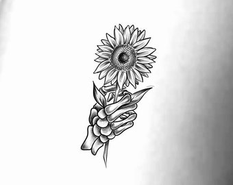 Sunflower Skeleton Hand Tattoo