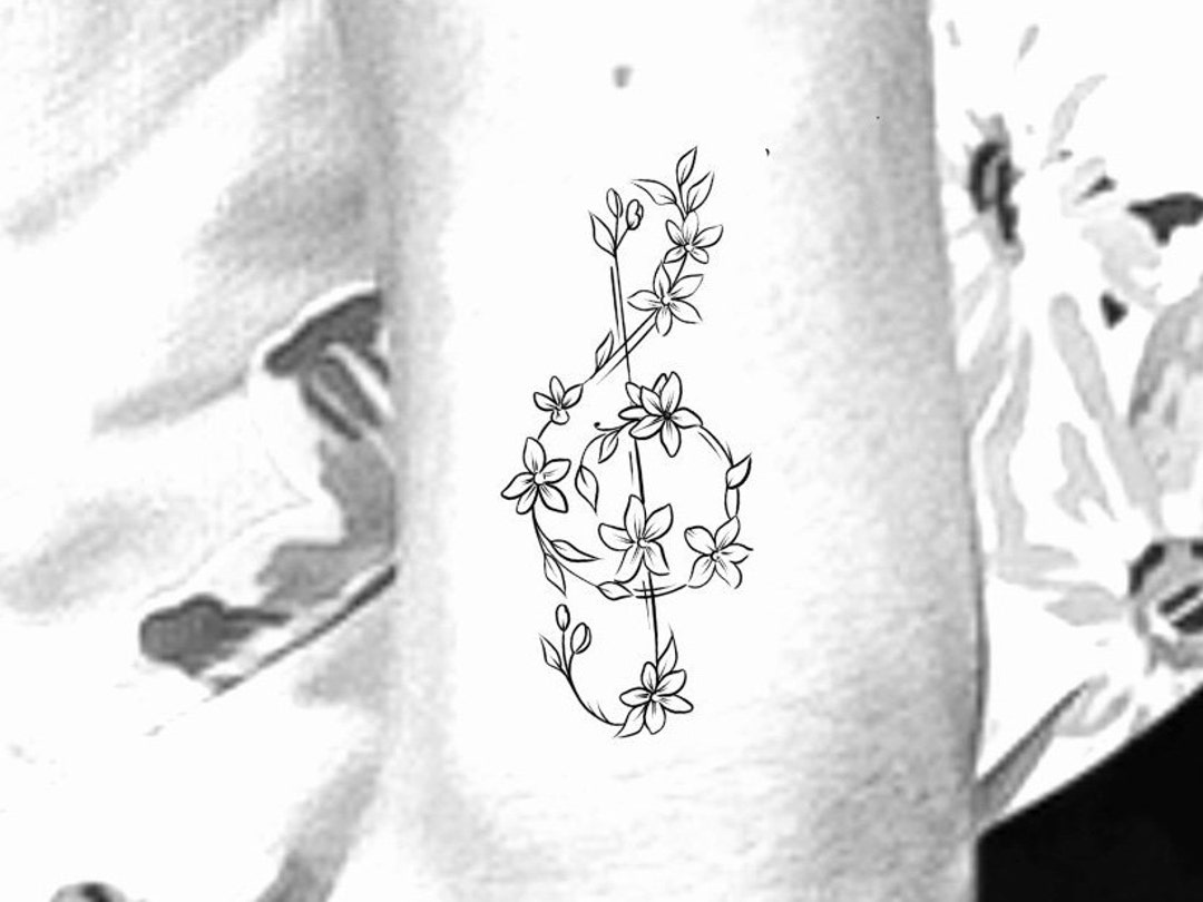 Floral Music Temporary Tattoo - Etsy