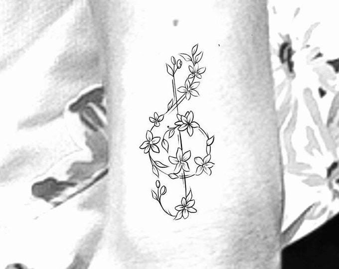 Floral Music Temporary Tattoo