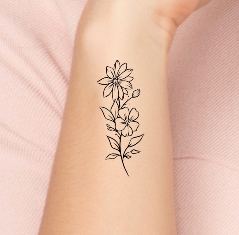 Wildflower Temporary Tattoo / Floral Tattoo / Small Tattoo / Simple Tattoo  / Flower Tattoo 2 - Etsy