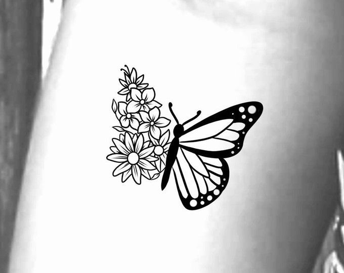 Butterfly Wild Flower Temporary Tattoo