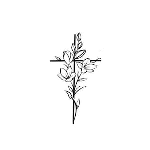 Cross Flower Temporary Tattoo / small floral cross tattoo 1 image 4