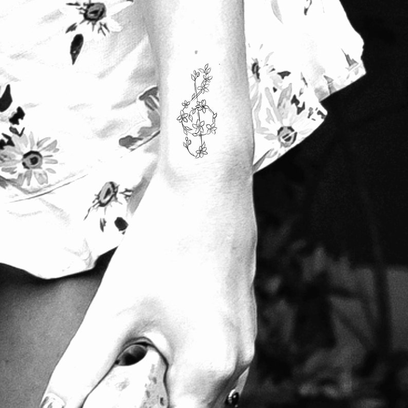 Floral Music Temporary Tattoo - Etsy