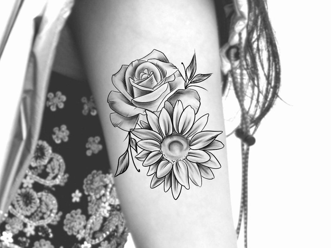 Small Rose and Sunflower Tattoo Ideas