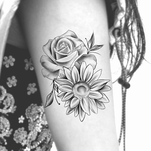 Large Floral Temporary Tattoo / Large Rose Tattoo / Large Sunflower Tattoo
