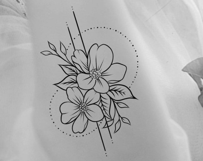 Floral Geometric Dotwork Temporary Tattoo