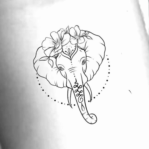 Floral Elephant Temporary Tattoo