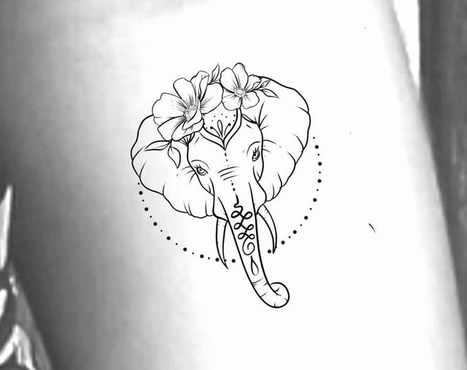 Floral Elephant Temporary Tattoo