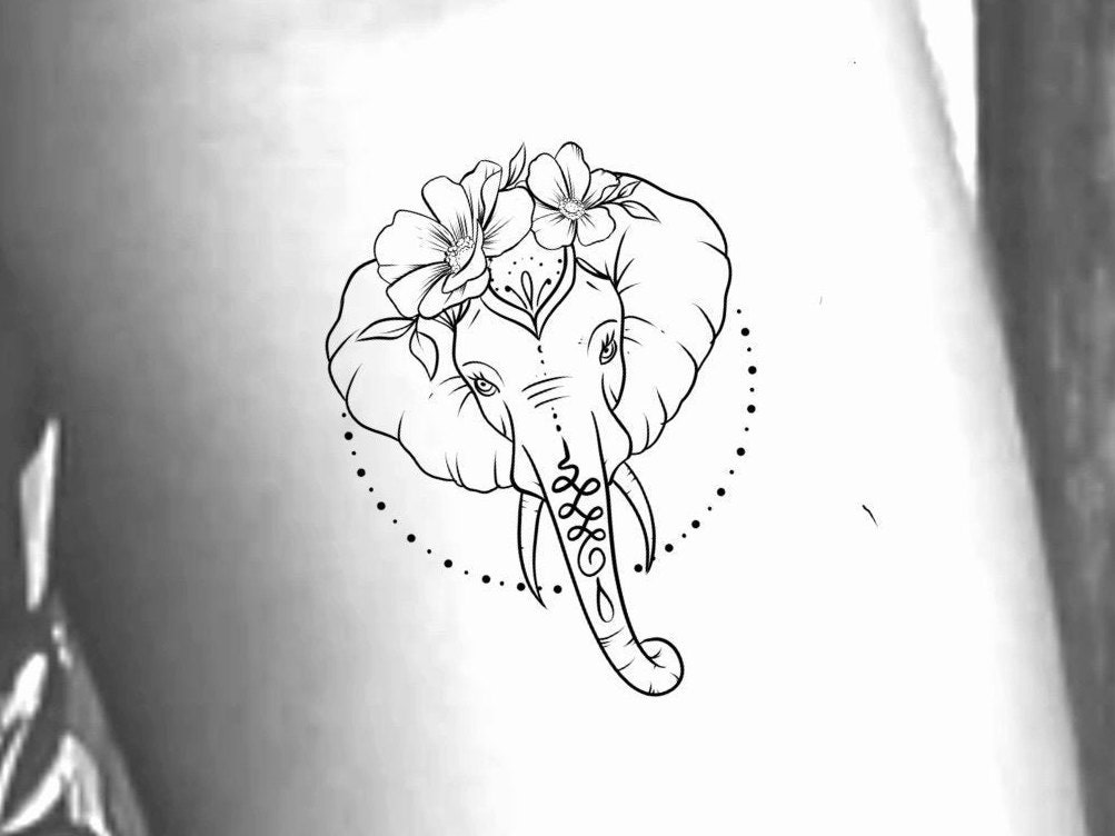 Floral Elephant Temporary Tattoo