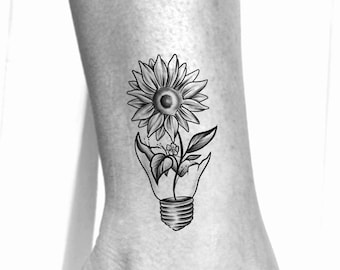 Lightbulb Sunflower Temporary Tattoo / Broken Lightbulb Tattoo - Etsy Denmark Lightbulb Sunflower Temporary Tattoo / Broken Lightbulb Tattoo - Etsy Denmark