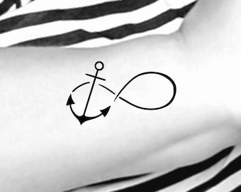 May include: A black anchor and infinity symbol tattoo design.