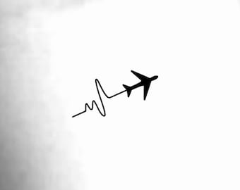 Airplane Heartbeat Temporary Tattoo / airplane tattoo / travel tattoo / ekg tattoo / love tattoo / heartbeat tattoo / wrist tattoo