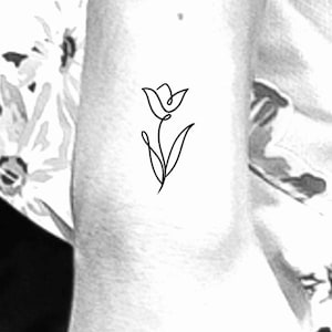 Tulip Temporary Tattoo / line tattoo