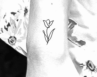 Tulip Temporary Tattoo / line tattoo