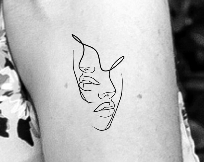 Faces Temporary Tattoo / line face tattoo / woman face tattoo