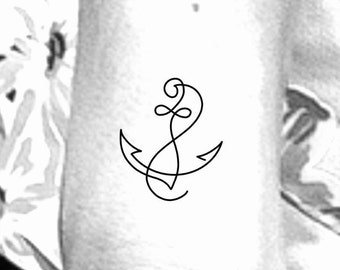 May include: A simple line drawing of an anchor, a nautical symbol often associated with hope and stability.