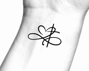 Cross Heart Infinity Temporary Tattoo - Religious Tattoo