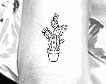 May include: A black and white line drawing of a potted cactus plant with multiple arms.