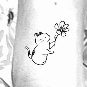 Cat Flower Temporary Tattoo / floral cat tattoo / cat temporary tattoo / animal tattoo / floral tattoo / flower tattoo / wildflower tattoo