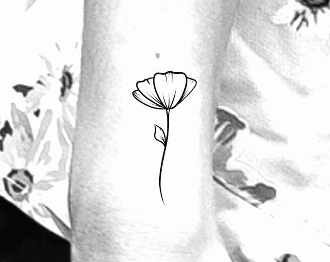 Poppy Temporary Tattoo / small flower tattoo / floral tattoo / tiny flower / wildflower / cute flower / flowers / tattoos / fine line tattoo