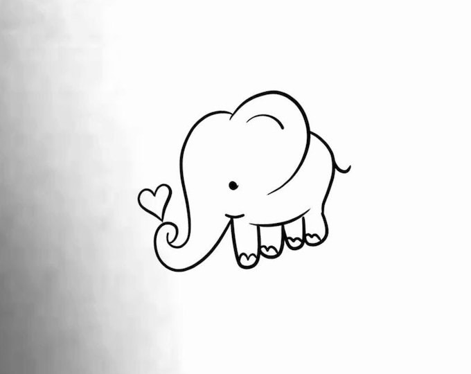 Elephant Heart Temporary Tattoo / elephant tattoo / baby elephant tattoo / animal  tattoo / heart tattoo / love tattoo /  simple tattoo