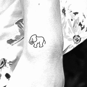 Tiny Elephant Temporary Tattoo / small elephant tattoo / outline elephant tattoo / fine line tattoo