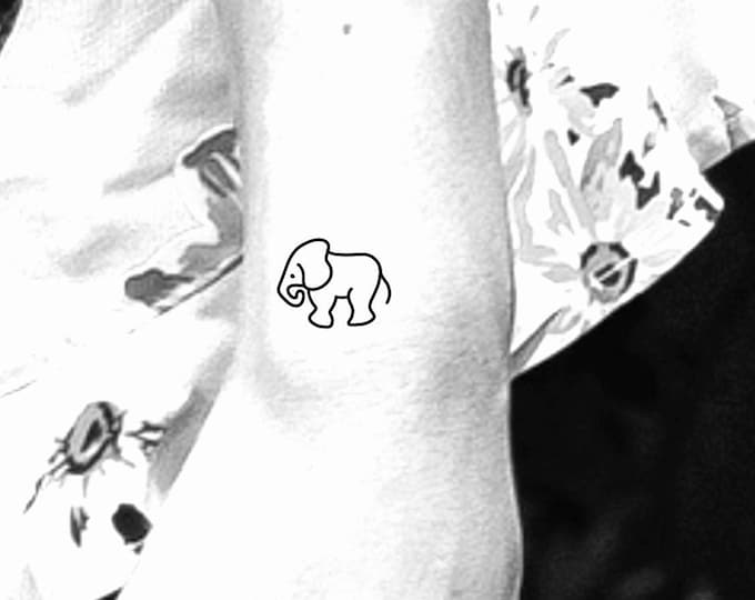 Tiny Elephant Temporary Tattoo / small elephant tattoo / outline elephant tattoo / fine line tattoo