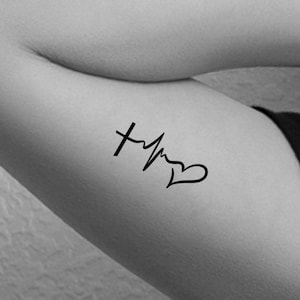 Faith Hope Love Temporary Tattoo / cross tattoo / heart beat tattoo / heart tattoo