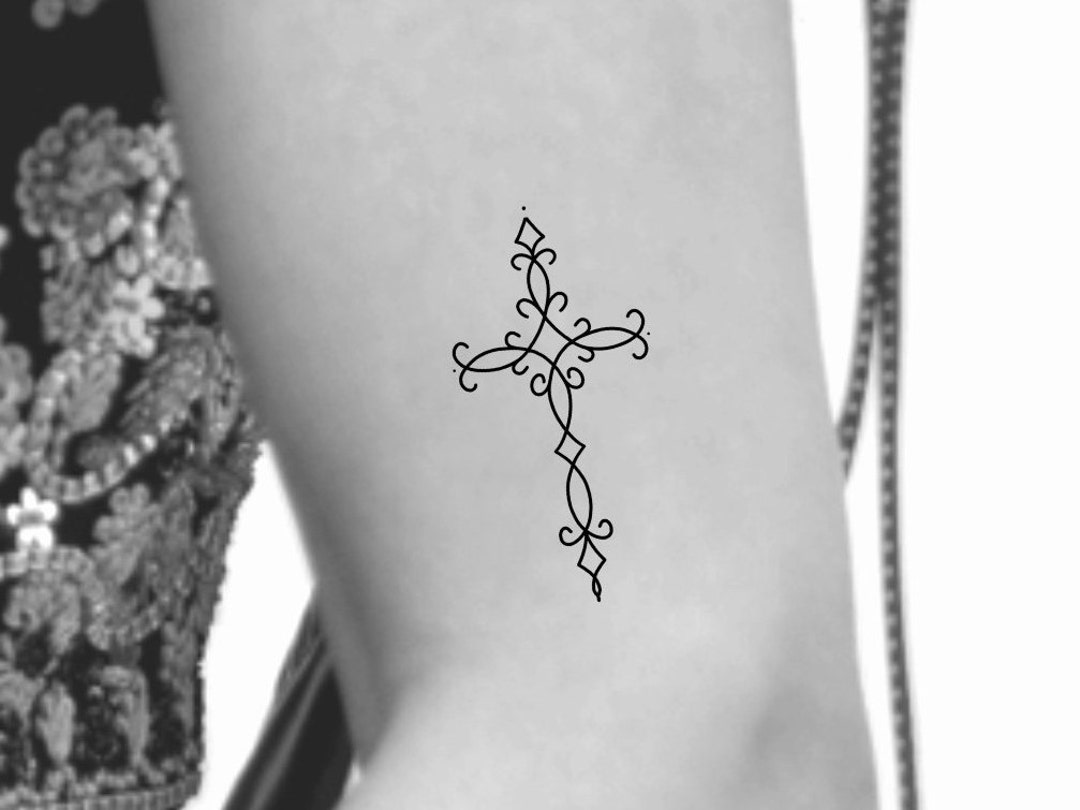 Cross Swirl Temporary Tattoo - Etsy