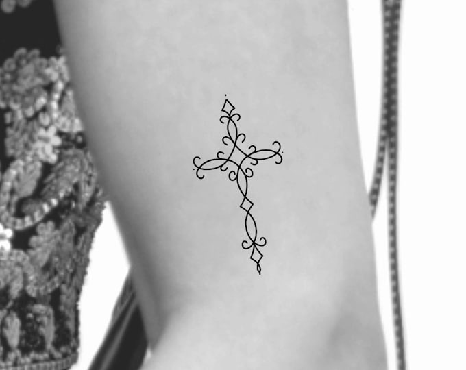 Cross Swirl Temporary Tattoo