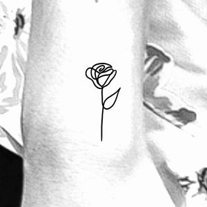 Small Rose Line Temporary Tattoo