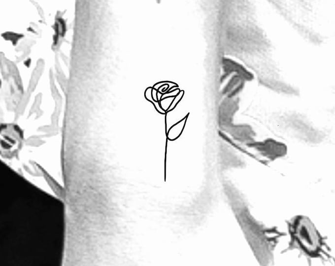 Small Rose Line Temporary Tattoo