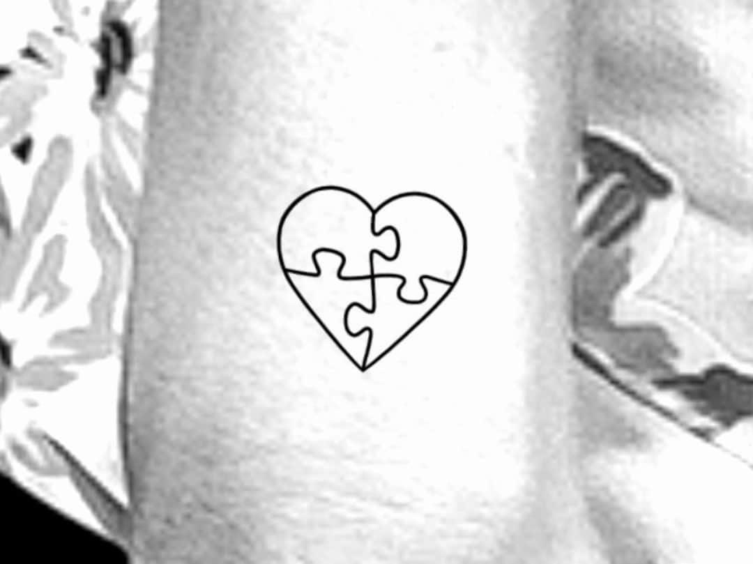 Puzzle Piece Heart Outline Temporary Tattoo Etsy