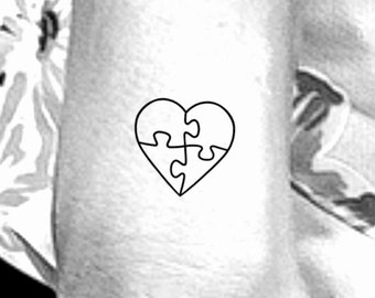 Puzzle Piece Heart Outline Temporary Tattoo