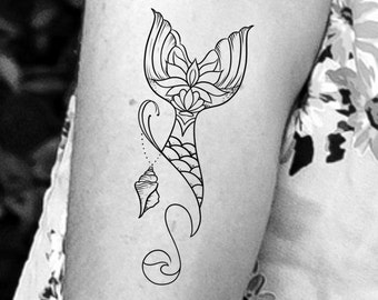 Mermaid Lotus Tail Temporary Tattoo