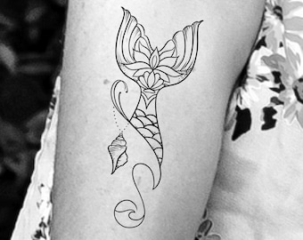 Mermaid Lotus Tail Temporary Tattoo