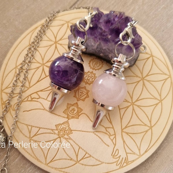 "Séphoroton" ball pendulum / Natural stone Amethyst, Rose Quartz / Dowsing, Healing, Reiki, Clairvoyance, Energy work, Chakras