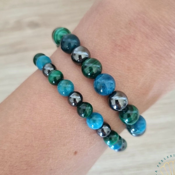 BRACCIALE ARTROSI / Pietre naturali Malachite, Apatite, Ematite / Litoterapia / Benessere artritico / Mal di schiena / Dolori muscolari