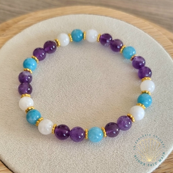 MENOPAUSE BRACELET / Natural stones Amethyst, Chalcedony, Moonstone / Lithotherapy, Well-being jewelry, Hot flash, Gift