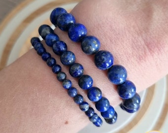 AAA Bracelet Lapis Lazuli non teint d'Afghanistan en perles naturelles 4/6/8 mm, lithothérapie, pierre semi-précieuse ronde et lisse