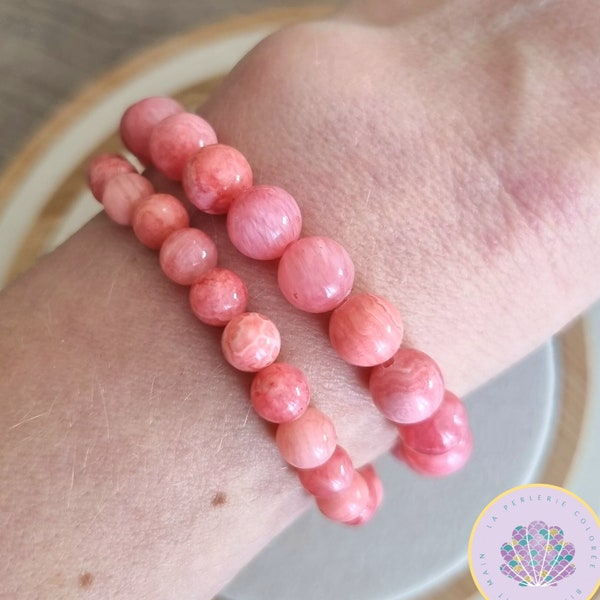 AAA Bracelet Rhodochrosite en pierres naturelles 6/8mm / Bijou lithothérapie de bien être / Made in France / Idée cadeau pour femme, enfant