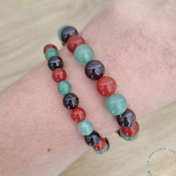 Bracelet Luck and self-confidence / Natural stones Carnelian, Garnet, Aventurine / Well-being lithotherapy jewelry, Insurance, anchoring