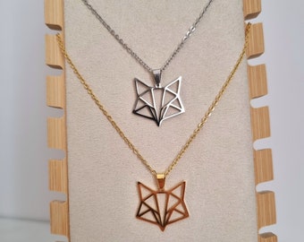 Geometric Origami Fox pendant necklace / 316L stainless steel / 18k gold plated / Gift idea for men or women / Minimalist animal jewelry