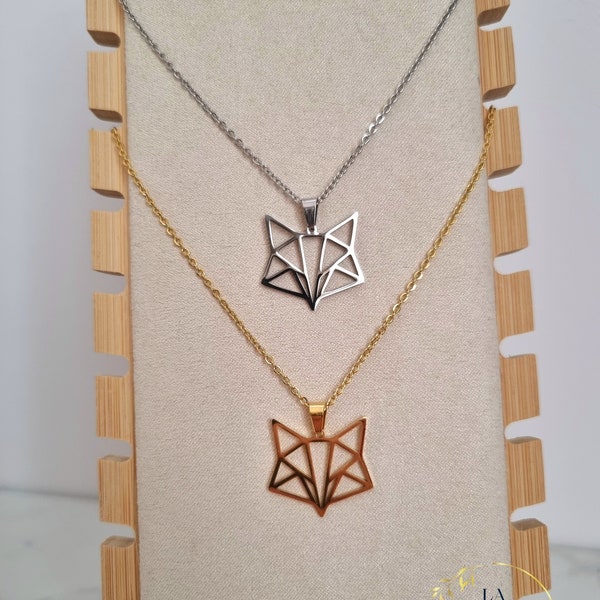 Halskette mit geometrischem Origami-Fuchs-Anhänger / Edelstahl 316L / 18 Karat vergoldet / Geschenkidee für Männer oder Frauen / Minimalistischer Tierschmuck