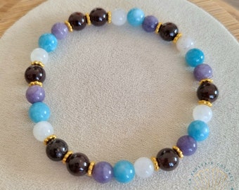 MENOPAUSE BRACELET / Natural stones Chalcedony, Moonstone, Lepidolite, Garnet / Lithotherapy, Well-being jewelry, Hot flash